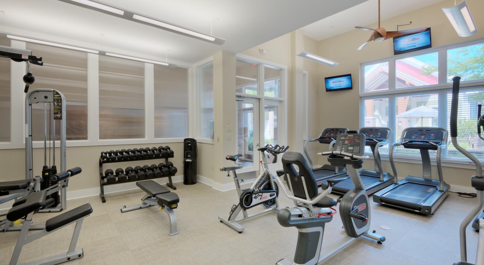 Get your workout on a gym with exercise equipment